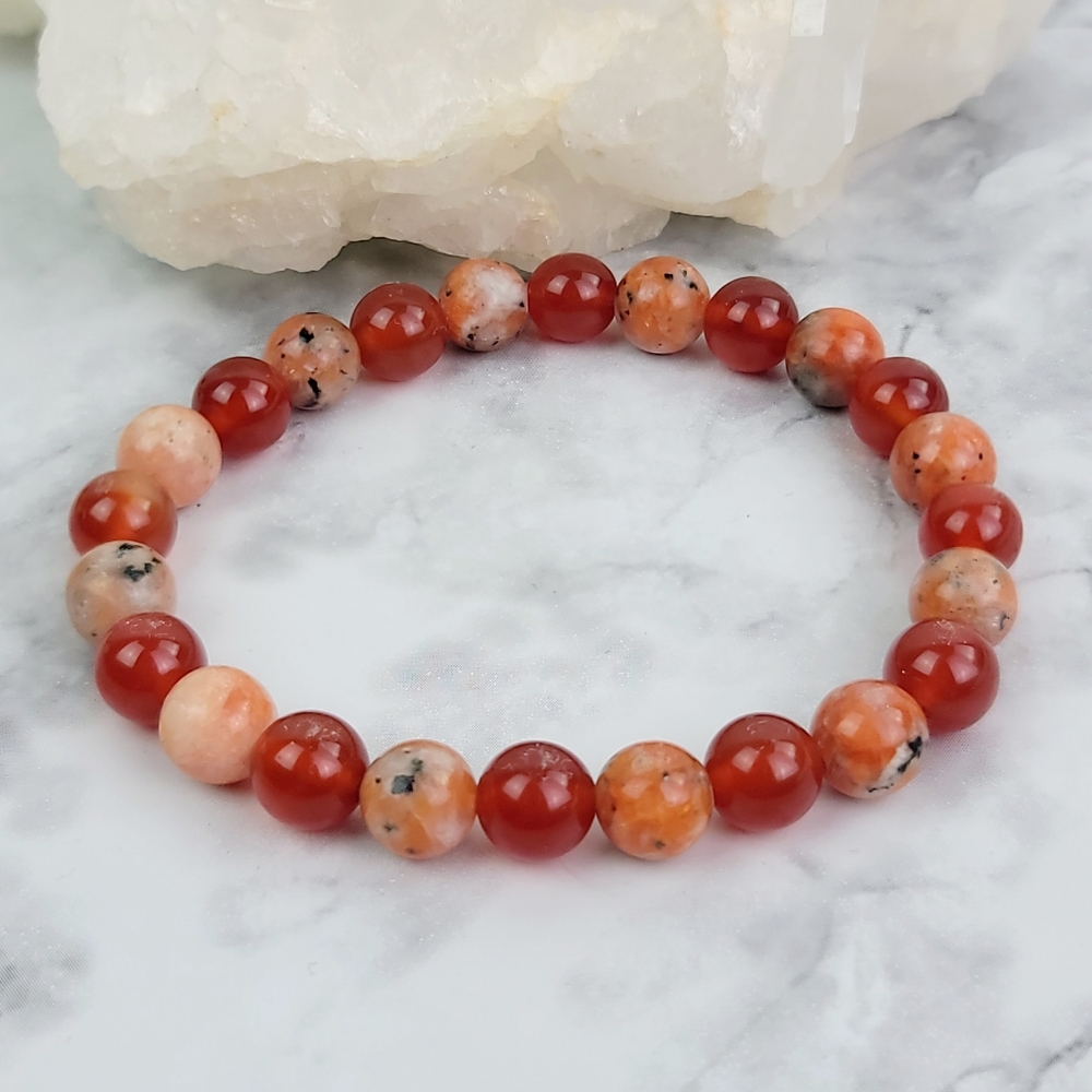 RESERVED for Jolena - Sunstone and Carnelian crystal bead bracelet jewelry